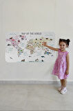 Eğitici ve Bayraklı Dünya Haritası Dünya Atlası Çocuk ve Bebek Odası Duvar Sticker -60x105-3813