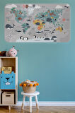 Eğitici Dünya Haritası Dünya Atlası Çocuk ve Bebek Odası Duvar Sticker -60x105-3821