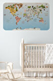 Eğitici Dünya Haritası Dünya Atlası Çocuk ve Bebek Odası Duvar Sticker -60x105-3824