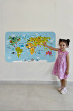 Eğitici Dünya Haritası Dünya Atlası Çocuk ve Bebek Odası Duvar Sticker-85x130-3830