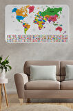 Ülke Bayrak lı Eğitici Başkent Detaylı Atlası Dünya Haritası Duvar Sticker-85x130-3833