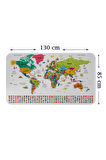 Türkçe Ülke Bayrak lı Eğitici Başkent Detaylı Atlası Dünya Haritası Duvar Sticker-85x130-3841