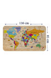 Ahşap Görünümlü Eğitici Detaylı Atlası Dünya Haritası Duvar Sticker-85x130-3842