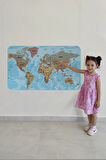 Türkçe Eğitici Ülke ve Başkent Okyanus Detaylı Atlası Dünya Haritası Duvar Sticker -85x130-3849