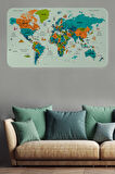 Türkçe Eğitici Ülke ve Başkent Detaylı Atlası Dünya Haritası Duvar Sticker-85x130-3855