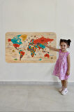 Ahşap Görünümlü Türkçe Eğitici Detaylı Atlası Dünya Haritası Duvar Sticker -60x105-3867