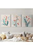 3’lü Tablo Modern Sanat Posterleri Yaz Çiçek Takımu Dekoratif Duvar Tablo Seti-AÜ-22