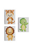 3’lü Tablo Sevimli Hayvanlar Temalı Takım Dekoratif Duvar Tablo Seti-BJ-35