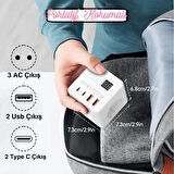 Oykutech Akım Korumalı Priz 3x AC 2x Usb 2x Type C Çıkış