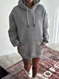Kapşonlu Üç İplik Penye Basic SweatShirt - Boyalı Gri