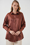 3985 Oversize Saten Gömlek - Taba