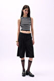 Halter Yaka Çizgili Crop