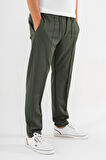 Erkek Haki Çımalı Rahat Spor Pantolon Duble Paça Jogger Eşofman Altı