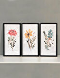 Suluboya Çiçekler Ahşap Çerçeveli Tablo Set (25x49 cm)