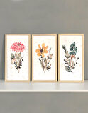 Suluboya Çiçekler Ahşap Çerçeveli Tablo Set (25x49 cm)