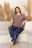 Nisanca %100 Pamuk  Büyük Beden Kısa Kol Kadın Pijama Takımı