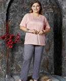 Lukitus Büyük Beden Battal Kısa Kol Bambu Kadın Pijama Takımı