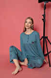 Lukitus Uzun Kol Bambu İnterlok Kadın Pijama Takımı