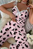 Askılı Pijama Takımı Koyu Pembe Leopar Fitilli DZRN-RENKLİ