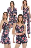 Ultra Soft 5 Li Pijama Takımı Gecelik Sabahlık Şort Takım Dantel Detaylı Desenli Lajicert DİLVİN
