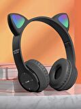 Kablosuz Uyumlu Bluetooth Kulak Üstü Kedili P47m Kulaklık RGB Işıklı Kedi Desenli Kulaklık