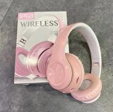 P68 Mikofonlu SD Kart Girişli FM Radyolu Bluetooth 5.0 Kulak Üstü Kulaklık PEMBE