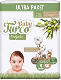 Baby Turco Bebek Bezi Doğadan Beden:5 (12-25Kg) Junior 160 Adet Süper Ekonomik Fırsat Pk