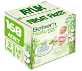 Bebem Bebek Bezi Natural Beden:3 (4-9Kg) Midi 168 Adet Aylık Fırsat Pk