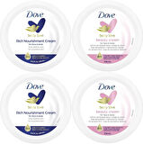 Dove Besleyici El ve Vücut Bakım Kremi 250ML (Rich Nourishment Cream+ Beauty Cream) Karma (4 Lü Set)