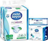 Mavi Beyaz Ped Emici Külot Hasta Bezi M 30 Adet + Yatak Koruyucu 30 Adet + Temizleme Havlusu 1 Pk