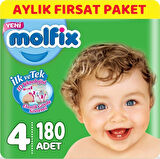 Molfix Bebek Bezi Beden:4 (7-14Kg) Maxi 186 Adet Aylık Fırsat Pk + 9 Adet Islak Havlu