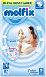 Molfix Bebek Bezi Beden:6 (15+Kg) Extra Large 62 Adet Ultra Fırsat Pk+3 Adet Islak Mendil