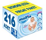 Molfix Bebek Bezi Beden:3 (4-9Kg) Midi 216 Adet Ekonomik Ultra Fırsat Pk