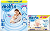 Molfix Bebek Bezi Beden:1 (2-5KG) Yeni Doğan 82 Adet Fırsat Pk + 3 Adet Islak Mendil