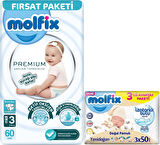 Molfix Premium Bebek Bezi Beden:3 (4-9KG) Midi 60 Adet Fırsat Pk + 3 Adet Islak Mendil