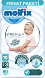 Molfix Premium Bebek Bezi Beden:3 (4-9KG) Midi 60 Adet Fırsat Pk + 3 Adet Islak Mendil