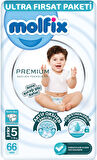 Molfix Premium Bebek Bezi Beden:5 (11-18KG) Junior 66 Adet Ultra Fırsat Pk + 3 Adet Islak Mendil