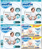 Molfix Premium Bebek Bezi Beden:4 (7-14KG) Maxi 258 Adet Ultra Fırsat Pk + 6 Adet Islak Mendil