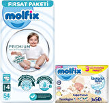 Molfix Premium Bebek Bezi Beden:4 (7-14KG) Maxi 54 Adet Fırsat Pk + 3 Adet Islak Mendil