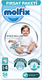 Molfix Premium Bebek Bezi Beden:4 (7-14KG) Maxi 54 Adet Fırsat Pk + 3 Adet Islak Mendil
