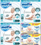 Molfix Premium Bebek Bezi Beden:3 (4-9KG) Midi 282 Adet Ultra Fırsat Pk + 6 Adet Islak Mendil