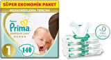 Prima Premium Care Bebek Bezi Beden:1 (2-5Kg) Yeni Doğan 140 Adet + 3 Lü Mendil Süper Ekonomik Pk