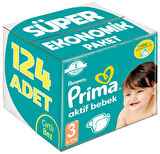 Prima Bebek Bezi Beden:3 (6-10Kg) Midi 124 Adet Süper Ekonomik Pk