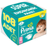 Prima Bebek Bezi Beden:4 (9-14Kg) Maxi 108 Adet Süper Ekonomik Pk
