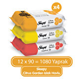 Sleepy Islak Havlu Mendil Meyve Çeşitleri 90 Yaprak (12 Li Set) Plastik Kapaklı (Citrus Garden)