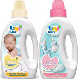 Uni Baby Yeni Doğan Çamaşır Deterjanı/Sabunu 1500ML (Sarı) + Yumuşatıcı 1500ML Hassas Ciltler İçin/Hipoalerjenik (Pembe) Karma (2 Li Set)