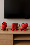 Dekoratif Kalp Gül Ve Kahve Figürü Kahve Sever Obje 3'lü Set 9 X 7 Cm
