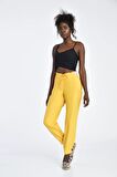 Bağcıklı Belden ve Bilekten Lastikli Sarı Kadın Pantolon