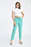 Bağcıklı Belden Lastikli Turkuaz Kadın Pantolon