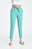 Bağcıklı Belden Lastikli Turkuaz Kadın Pantolon